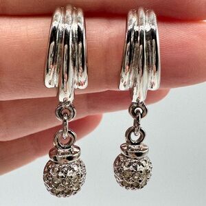 Vintage Art Deco Style Half Huggie Hoop Pave Disco Ball Drop Earrings Classic